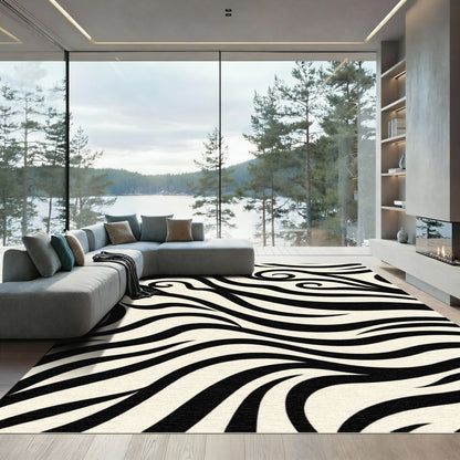 Cream Black Abstract Swirl Rug