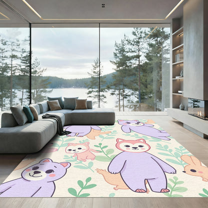 Whimsical Purple Bear Forest Scene Rug