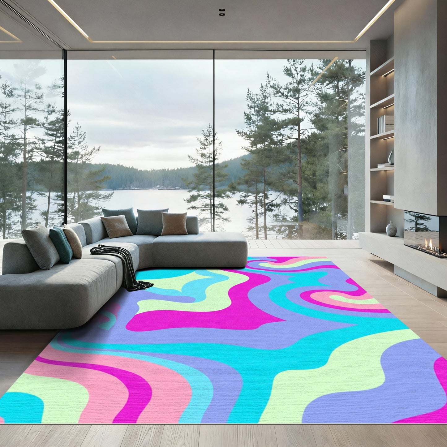 Retro Pink Blue Swirls Rug
