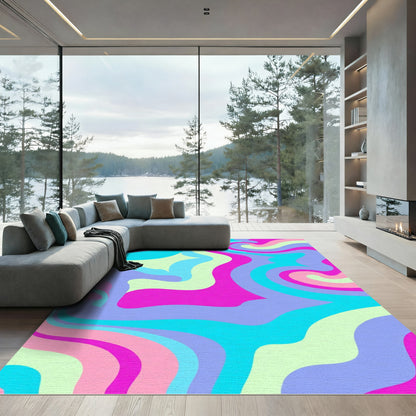Retro Pink Blue Swirls Rug