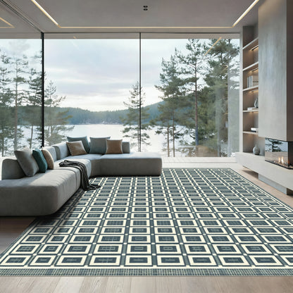 Retro Teal Grid Squares Rug
