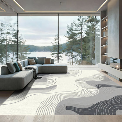 Monochromatic Abstract Wave Lines Rug