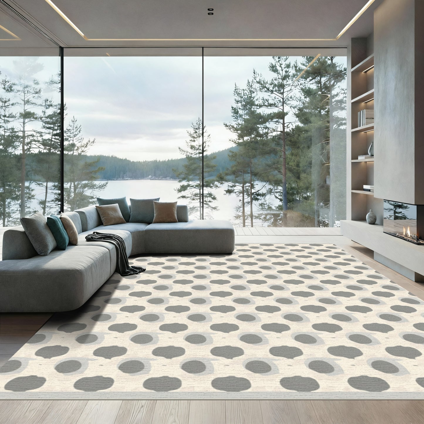 Cream Gray Dotty Organic Repeating Rug