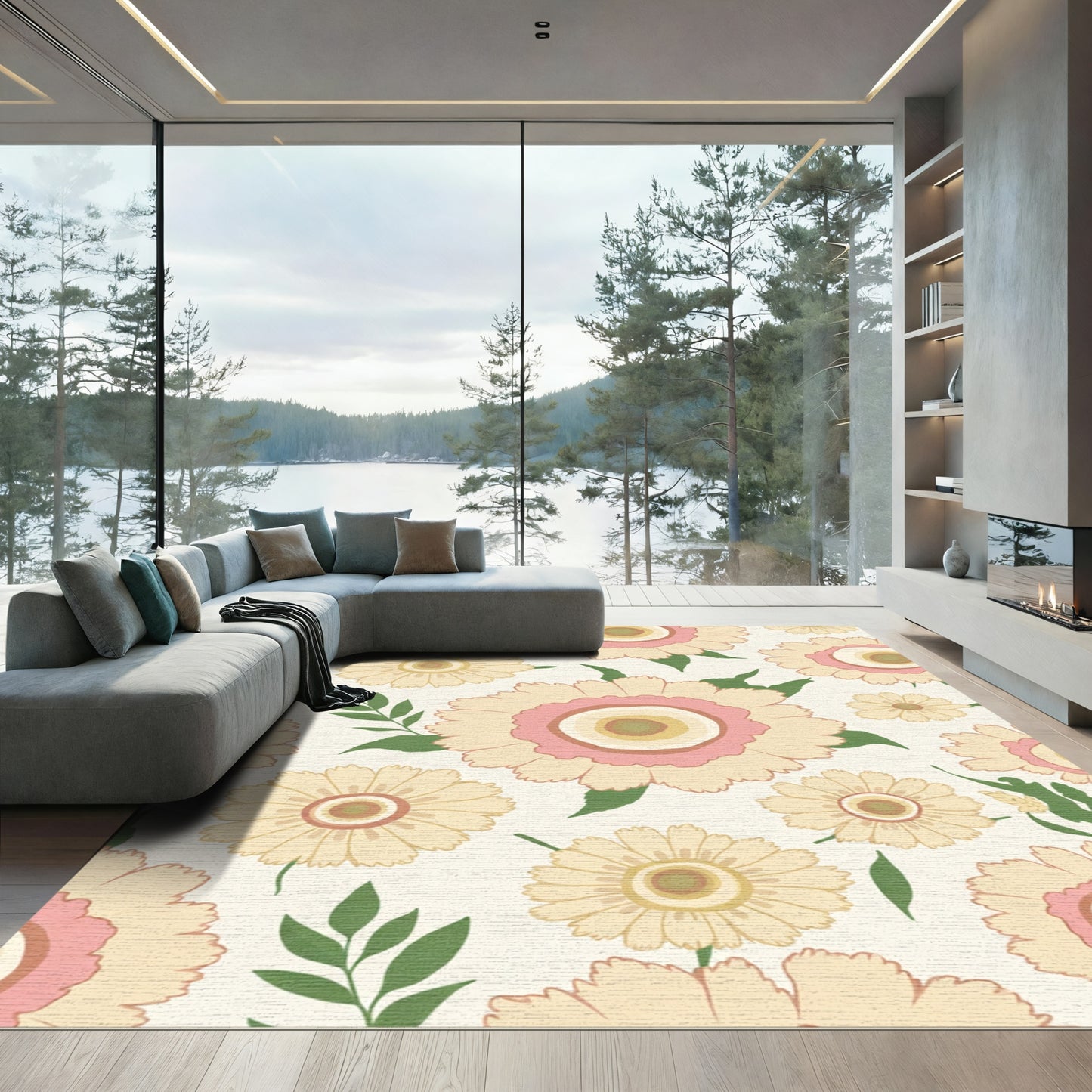 Pastel Pink And Yellow Daisy Garland Rug