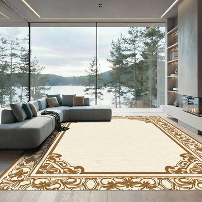 Ornate Brown Floral Border Rug