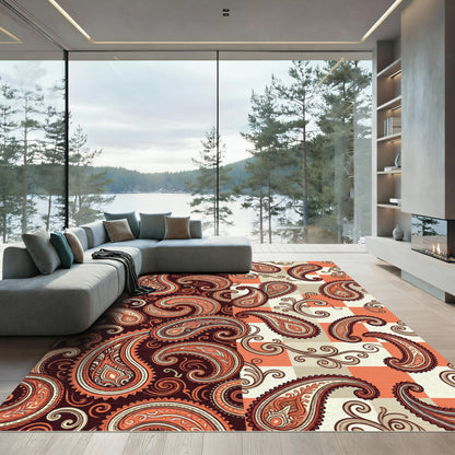 Warm Paisley Swirls Checkerboard Rug