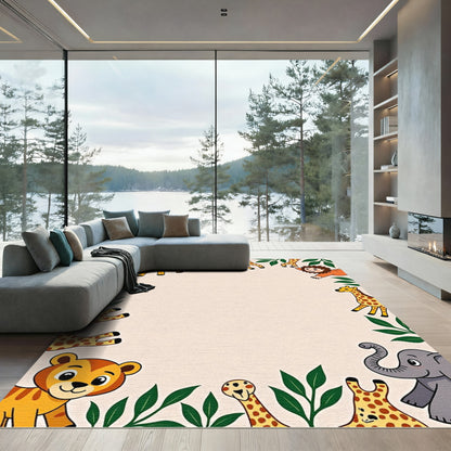 Playful Jungle Animals Greenery Border Rug