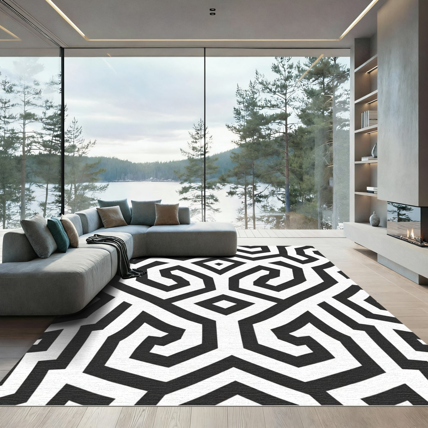 Monochrome Labyrinth Geometric Accordion Rug