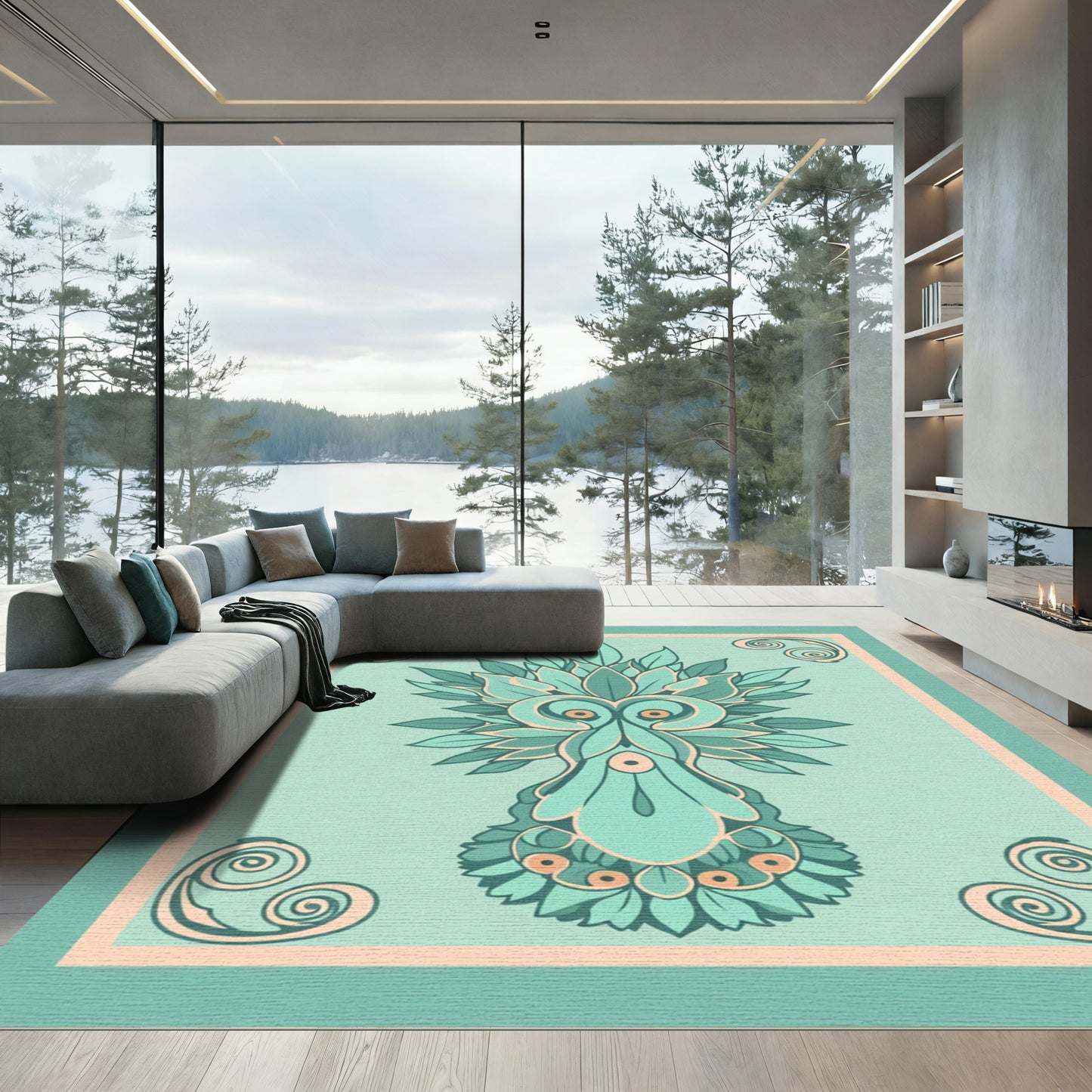 Mint Green Face Scrollwork Rug