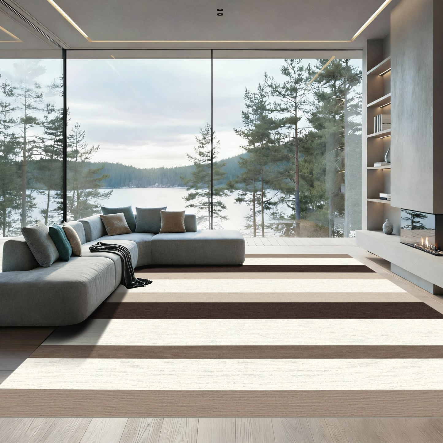 Neutral Hue Horizontal Linear Bands Rug