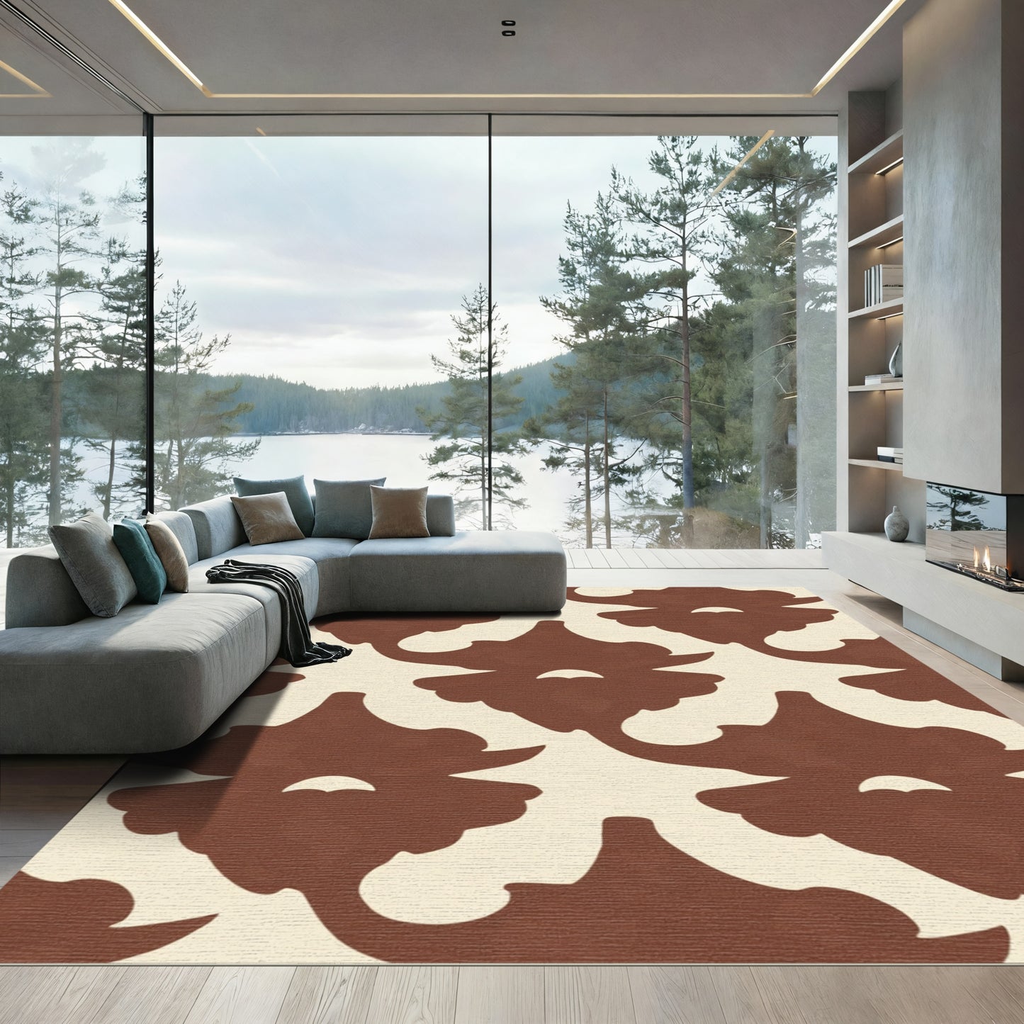 Chocolate Cream Curlicue Scroll Rug
