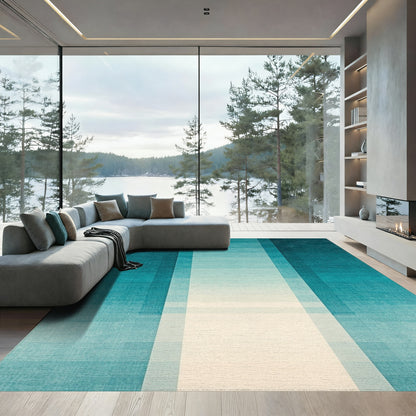 Teal Vertical Ombre Stripes Rug