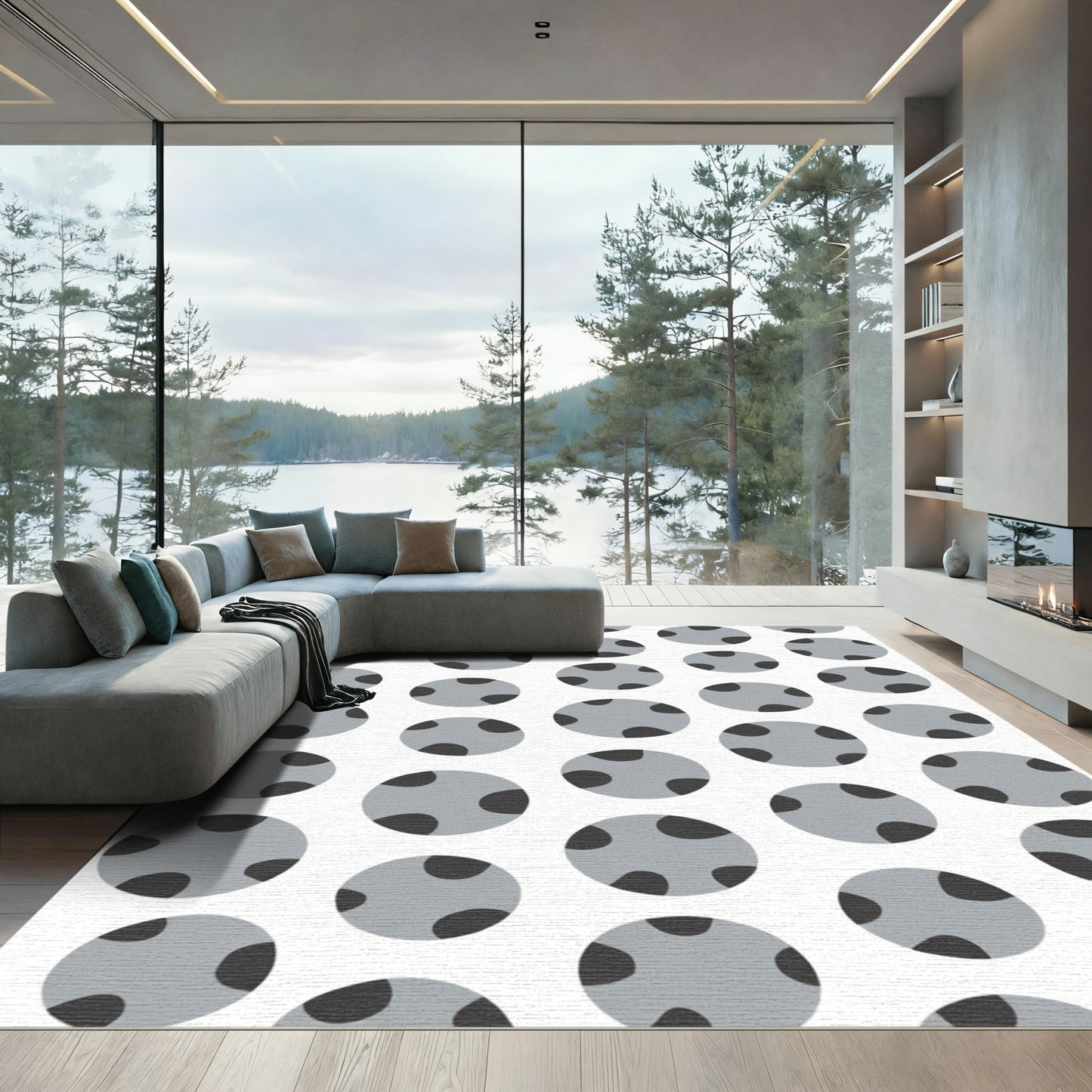 Gray Polka Dot Circles Pattern Rug