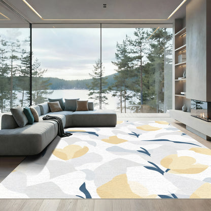 Soft Yellow Floral Abstract Landscape Rug