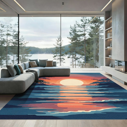 Vibrant Sunset Ocean Reflection Landscape Rug