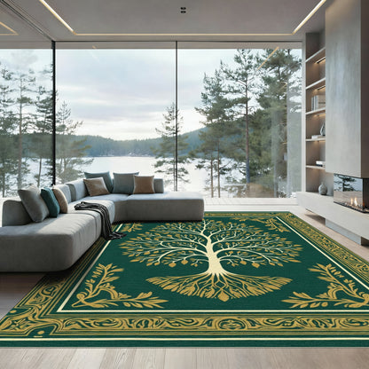 Emerald Green Gold Tree of Life Rug