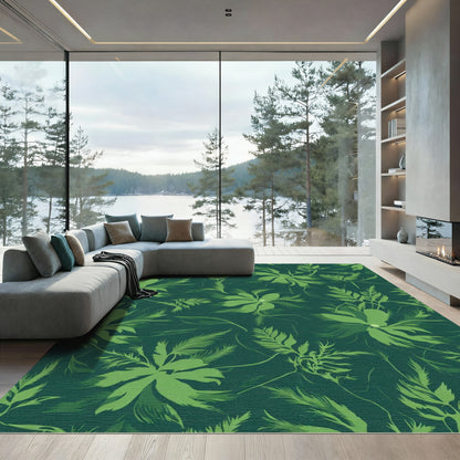 Deep Green Lush Leaf Botanical Rug