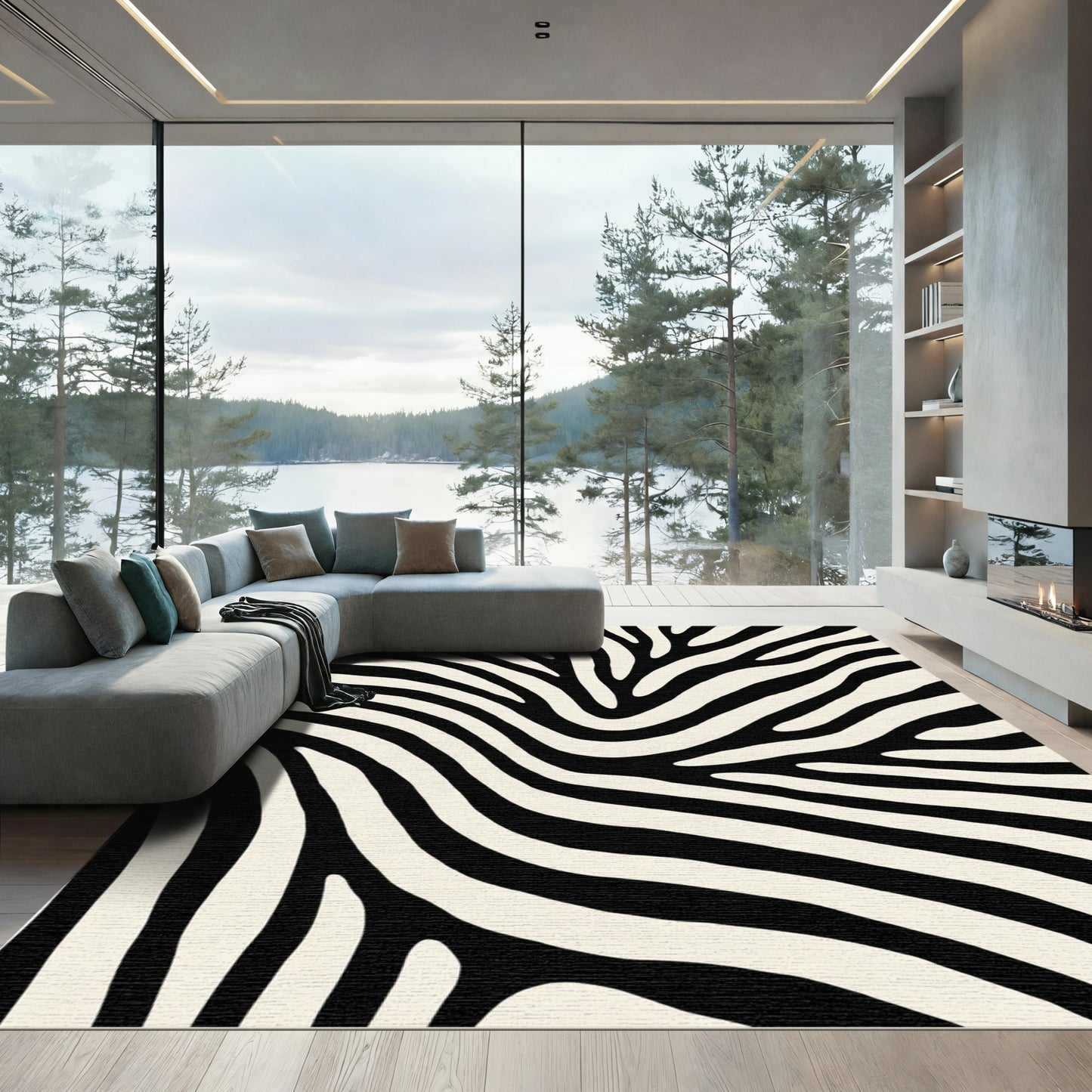 Wild Animal Print Cream Black Rug