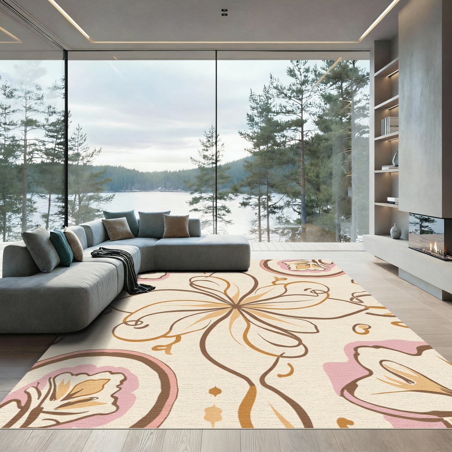 Cream Floral Swirl Whimsical Rug