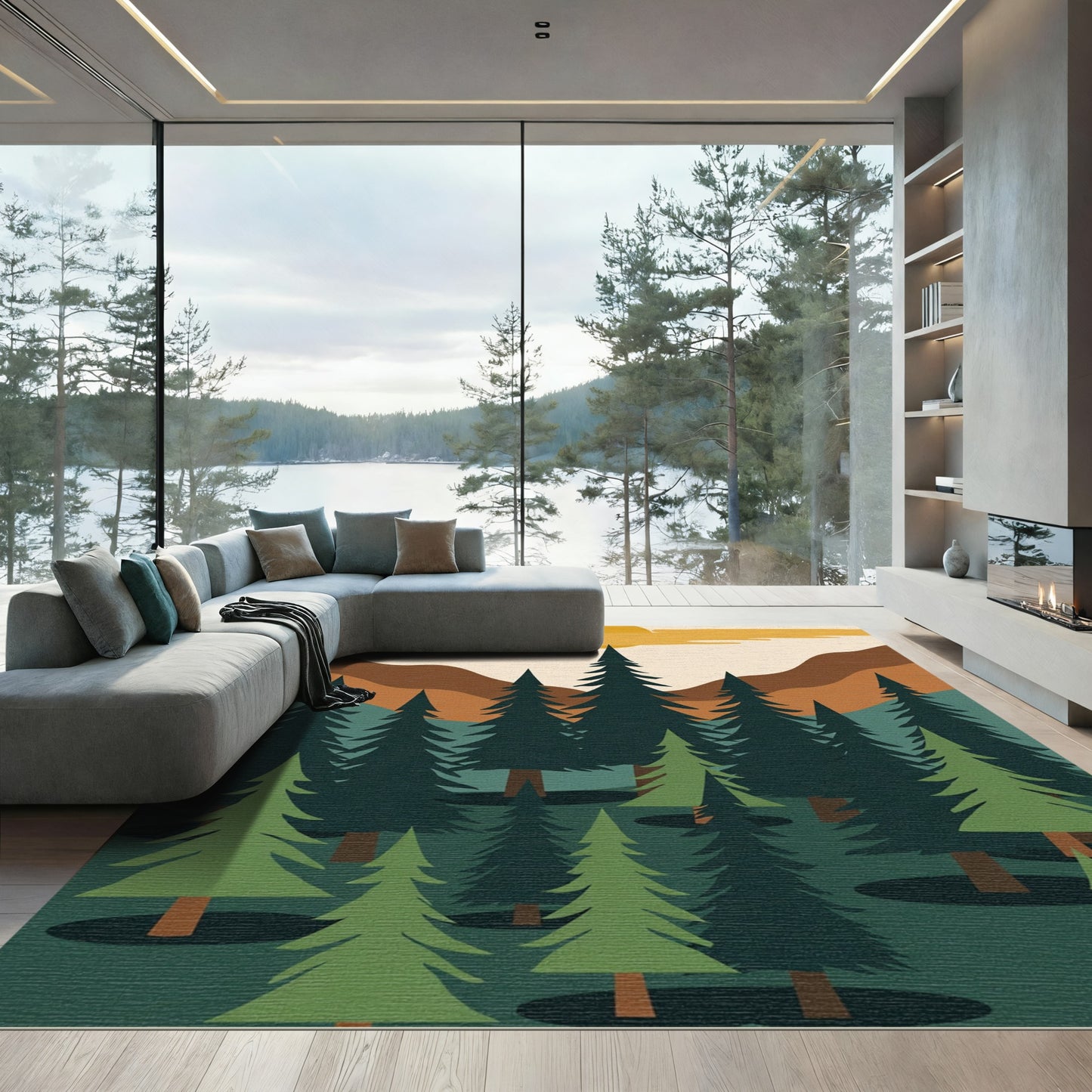 Forest Sunset Abstract Mountain Trees Rug