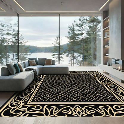 Black Cream Geometric Intertwined Border Rug