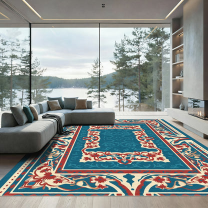 Rich Teal Red Floral Medallion Rug