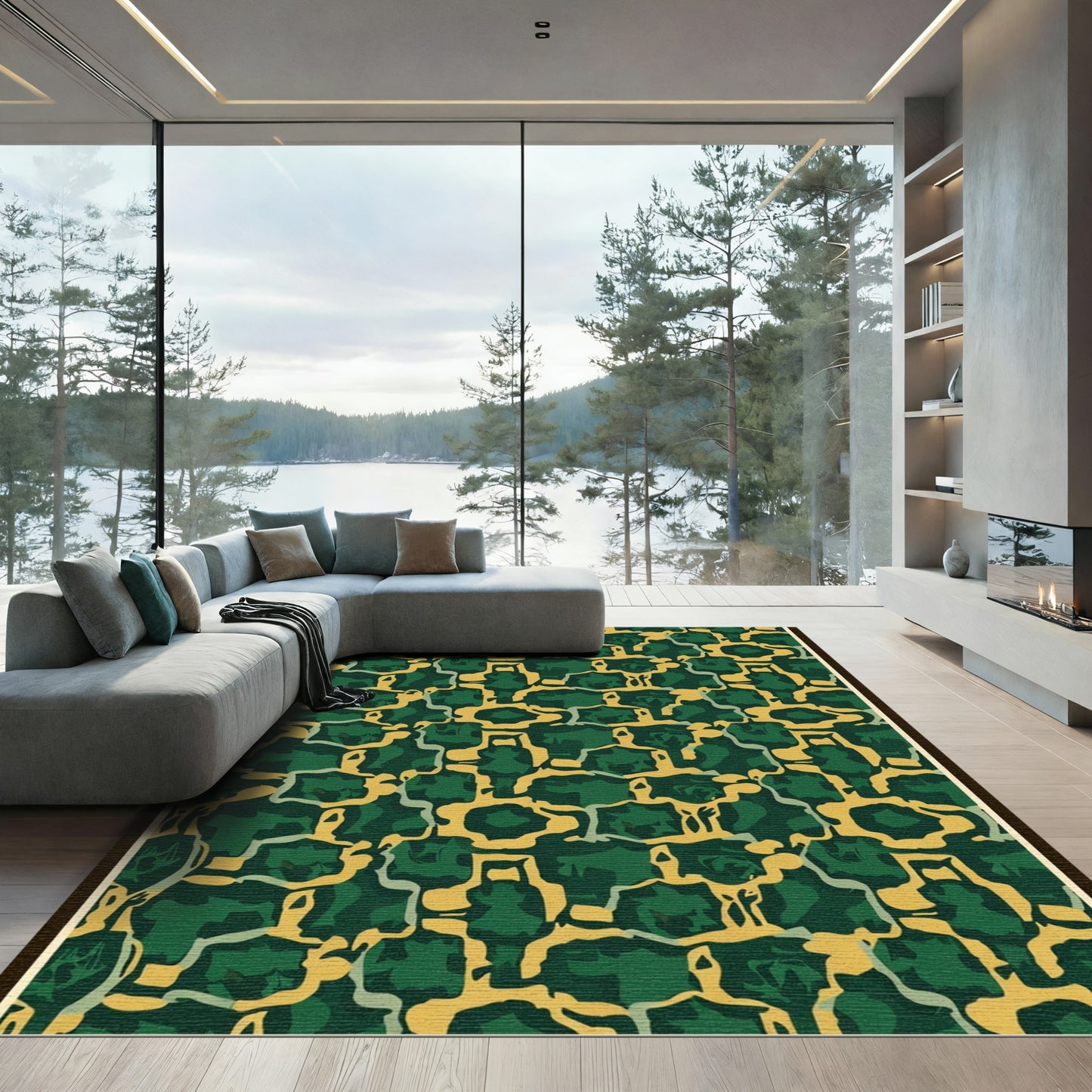 Emerald Yellow Interlocking Organic Shapes Rug