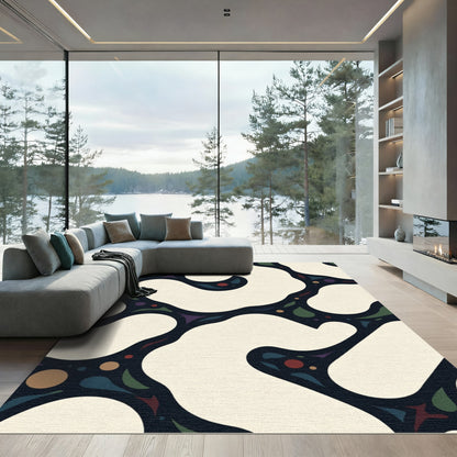 Abstract Cream Dark Organic Shapes Rug