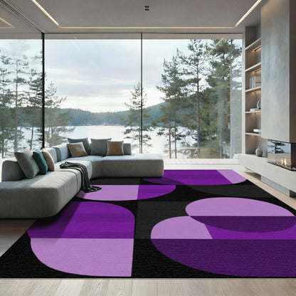 Violet Geometric Circles and Rectangles Rug