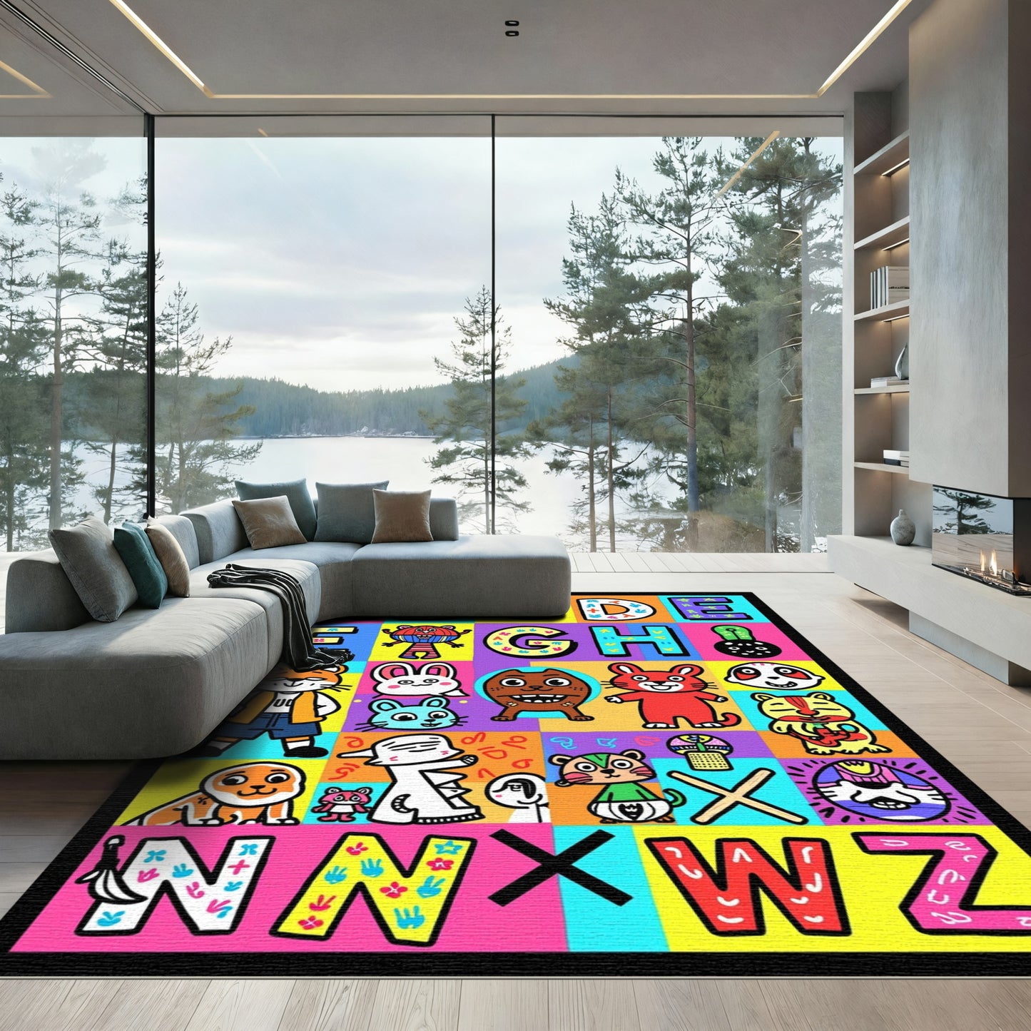 Colorful Alphabet Critters Playful Illustration Rug