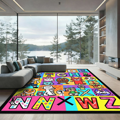 Colorful Alphabet Critters Playful Illustration Rug