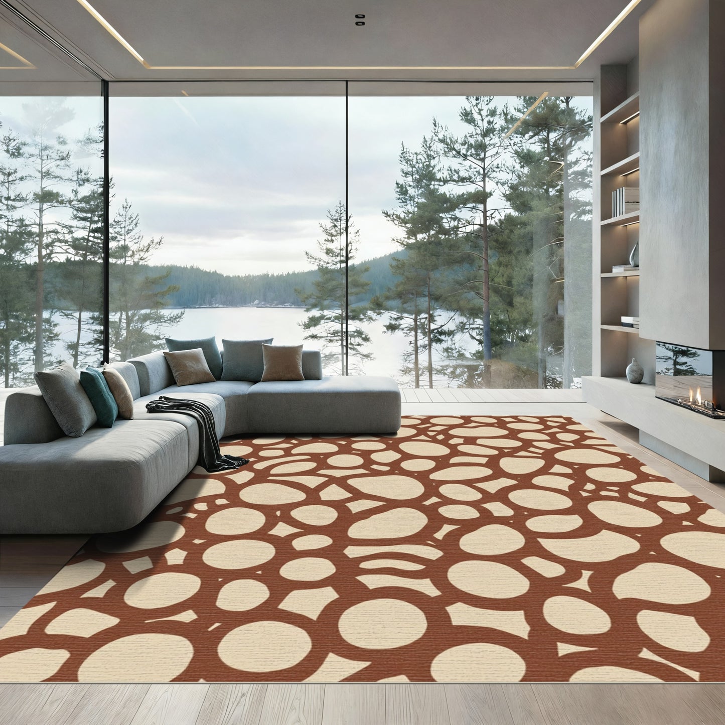 Brown Cream Organic Pebble Rug