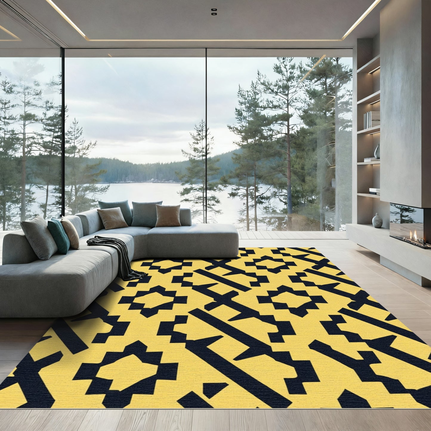 Bold Yellow Tribal Geometric Rug