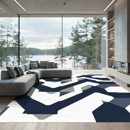 Modern Navy Slate Geometric Lines Rug