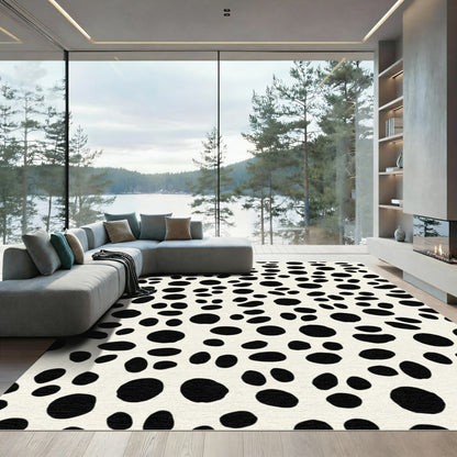 Cream Black Polka Dot Spot Rug