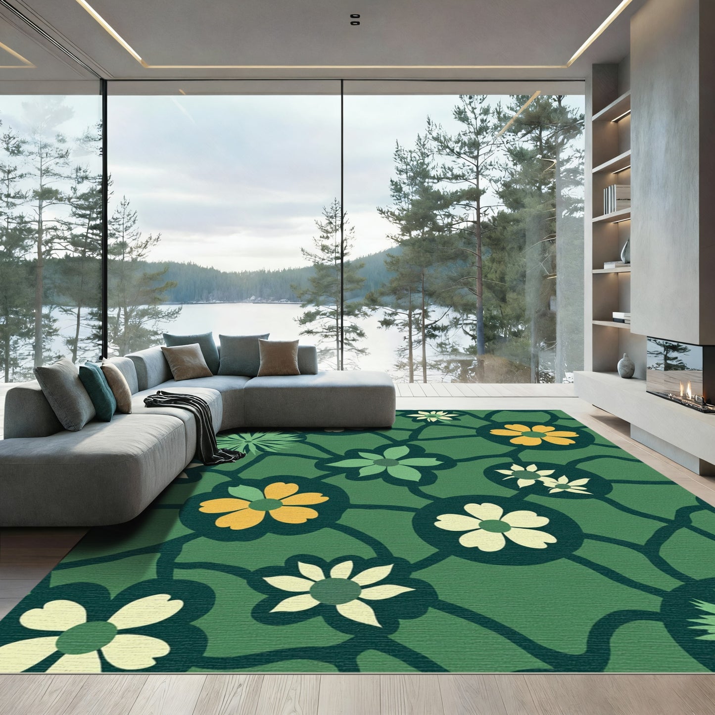 Abstract Botanical Flower Medallion Rug