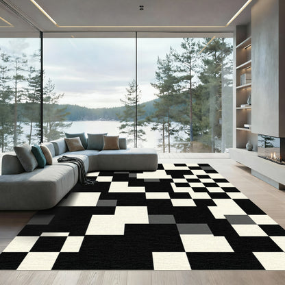 Monochrome Geometric Square Composition Rug