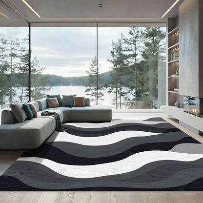 Modern Abstract Waves Gray Rug