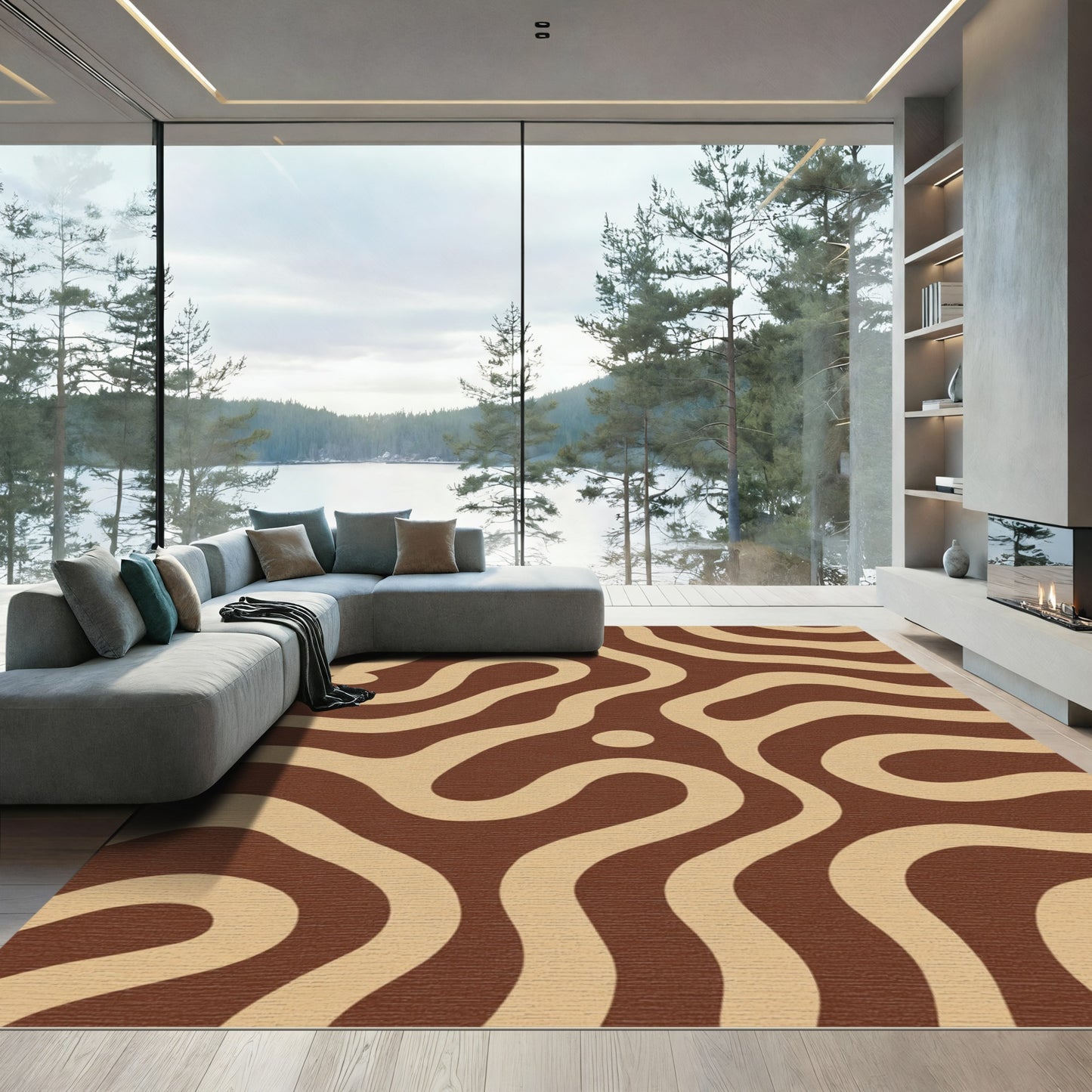 Earthy Brown Abstract Swirl Rug