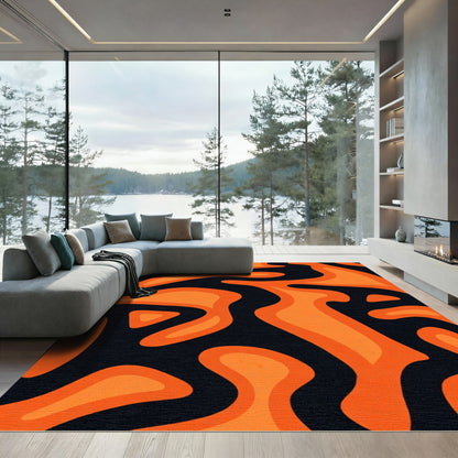 Bold Orange Black Amoeba Fluid Rug