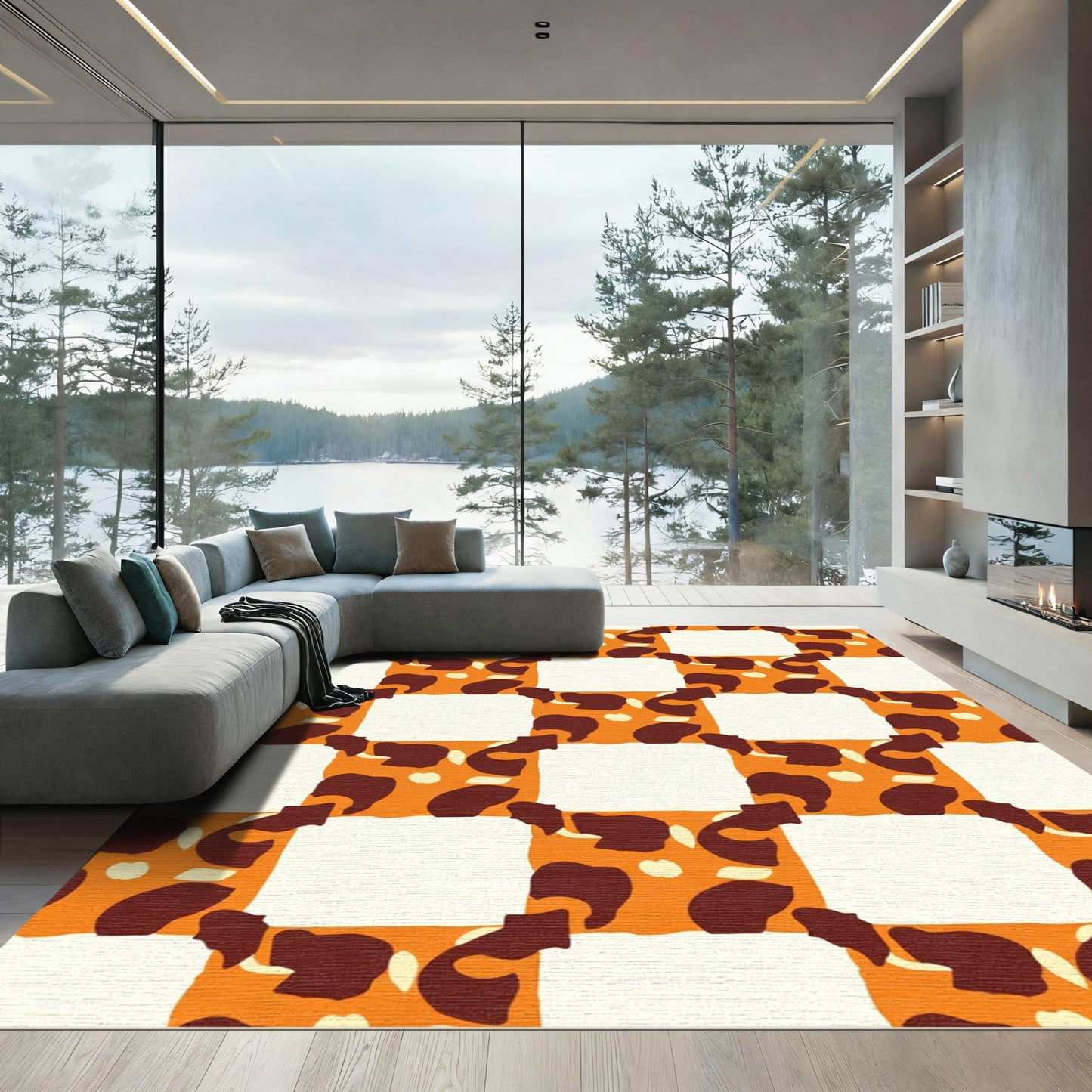 Groovy Orange Brown Checkerboard Spots Rug