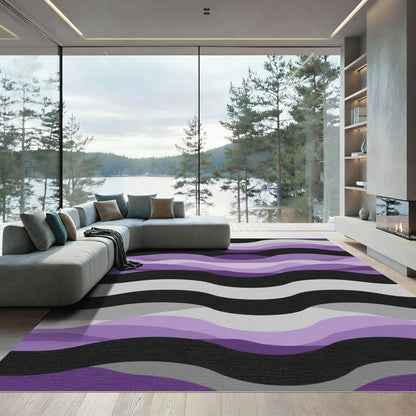 Purple Gray Black Wavy Stripes Rug