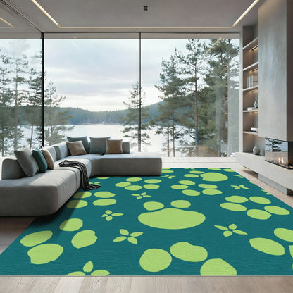 Teal Green Paw Print Collage Rug