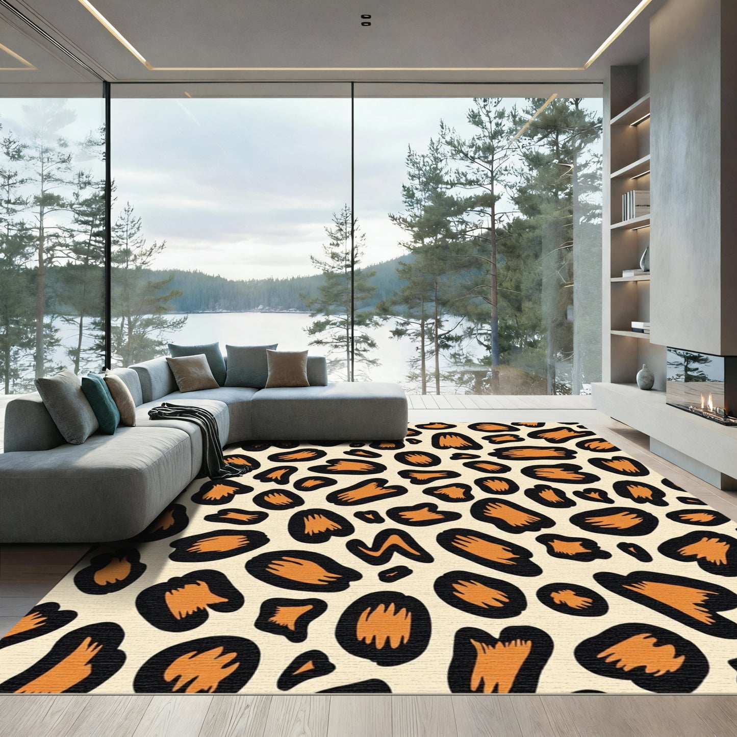 Bold Orange Black Animal Spot Rug