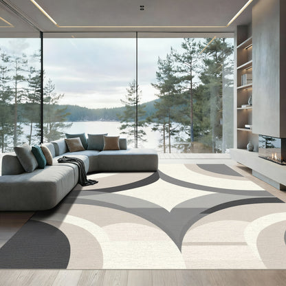 Neutral Gray Geometric Arch Overlay Rug