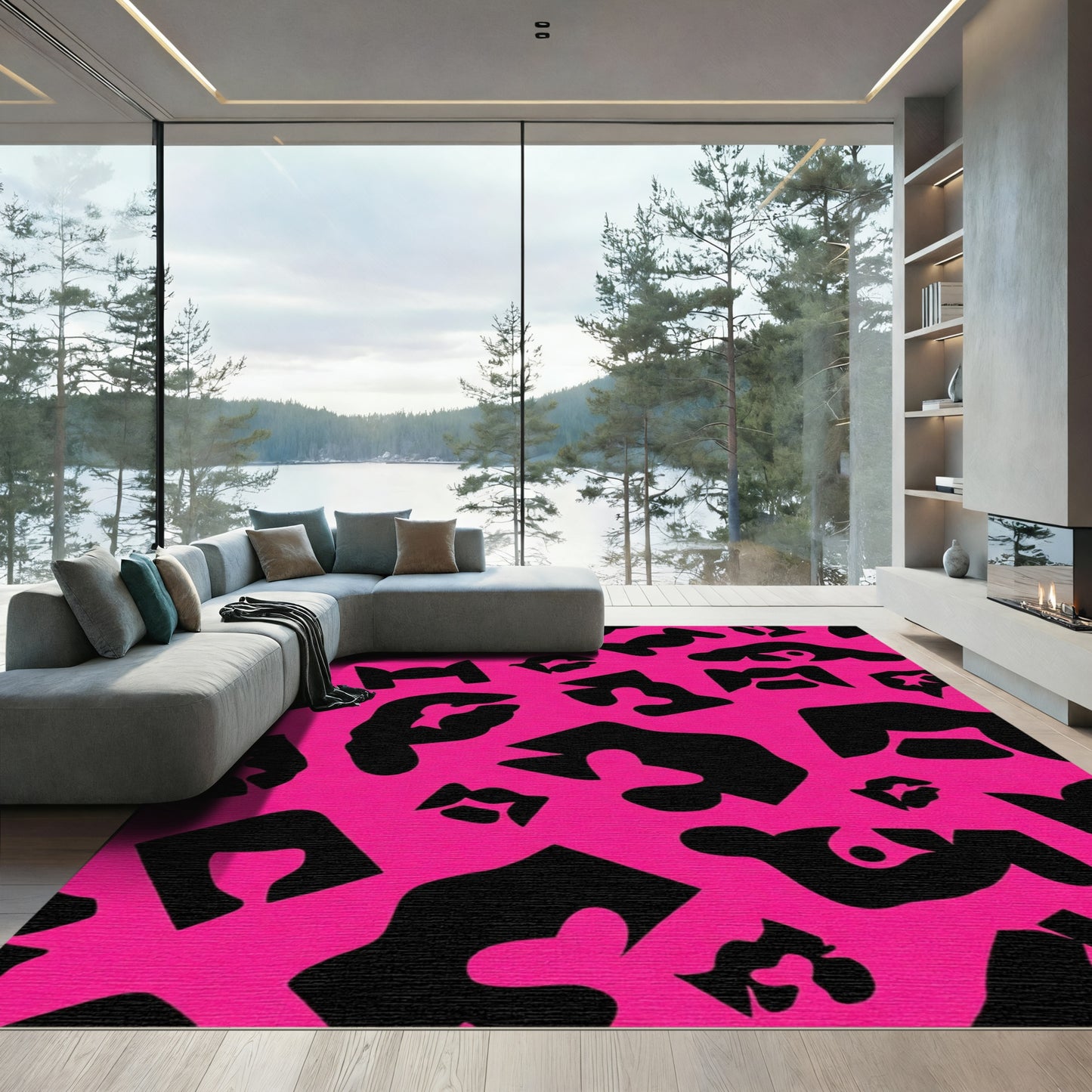 Hot Pink Black Wild Spots Rug