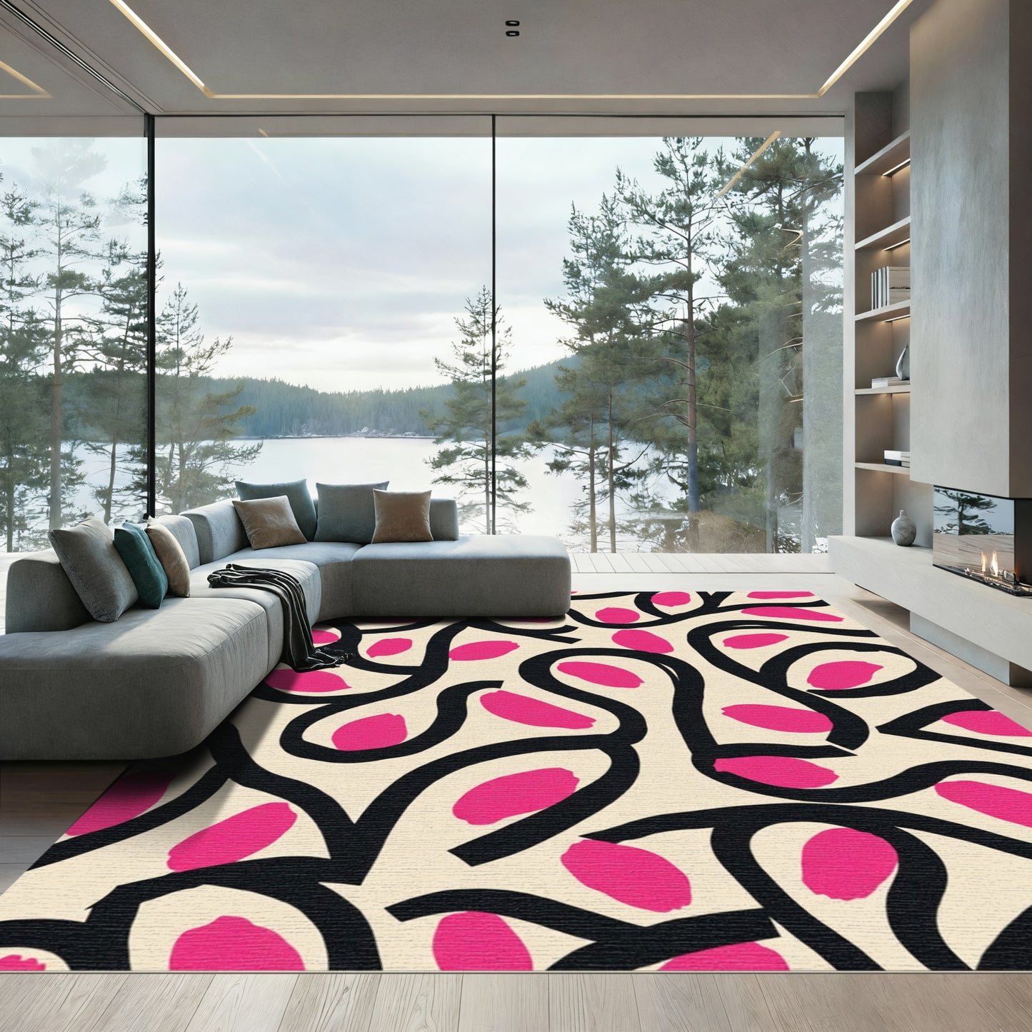 Bold Pink Abstract Swirls Rug