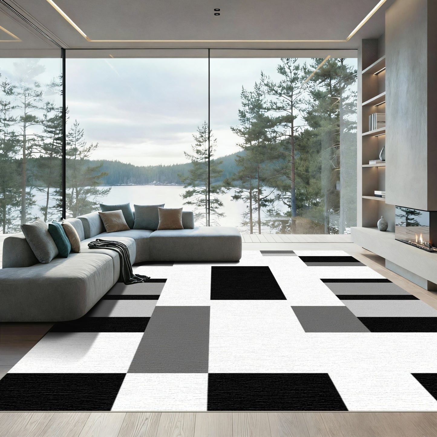 Monochromatic Geometric Block Arrangement Rug