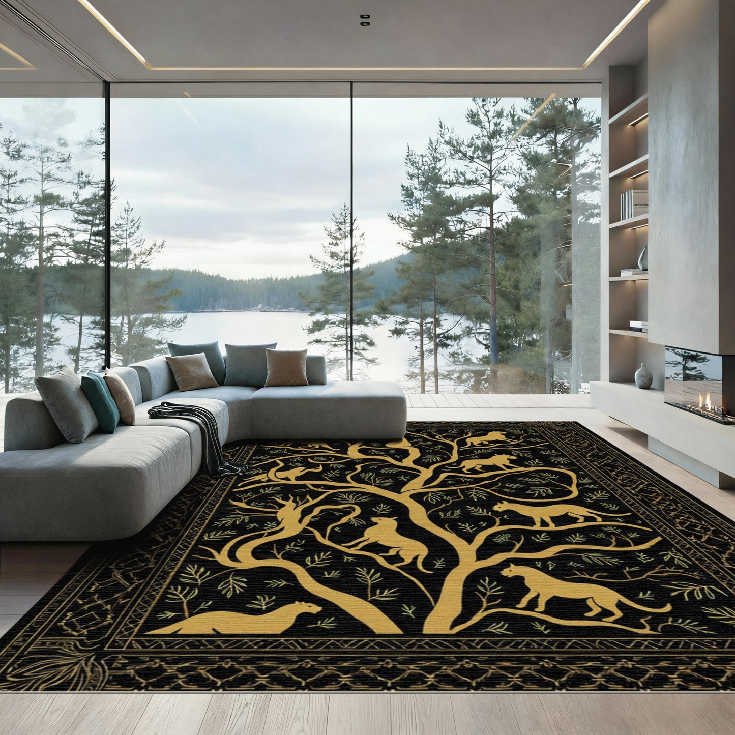 Golden Feline Tree Of Life Rug