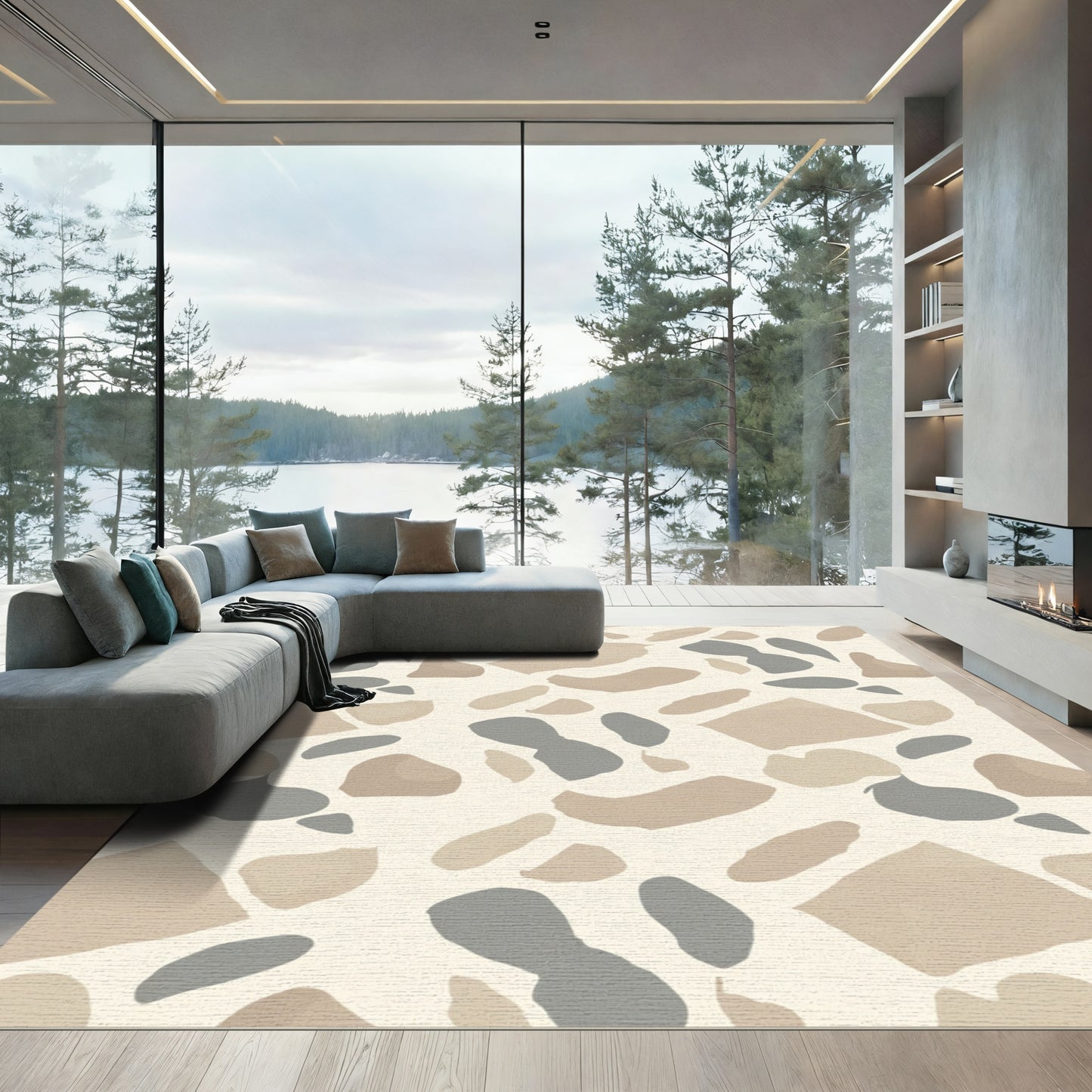 Neutral Terracotta Abstract Shapes Rug